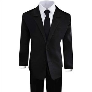 Boys' Formal Black Suit with Vest and Tie.